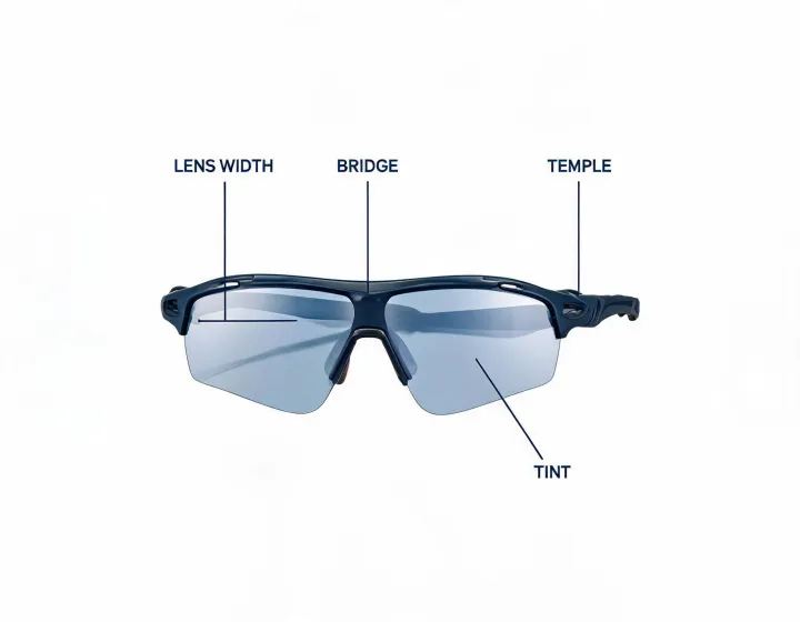 Cycling glasses specification worksheet illustration, not a premises map